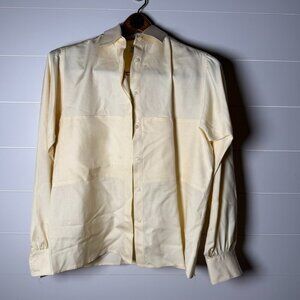 August Max Buttery Yellow 100% Silk Blouse SZ 8 Long Sleeves